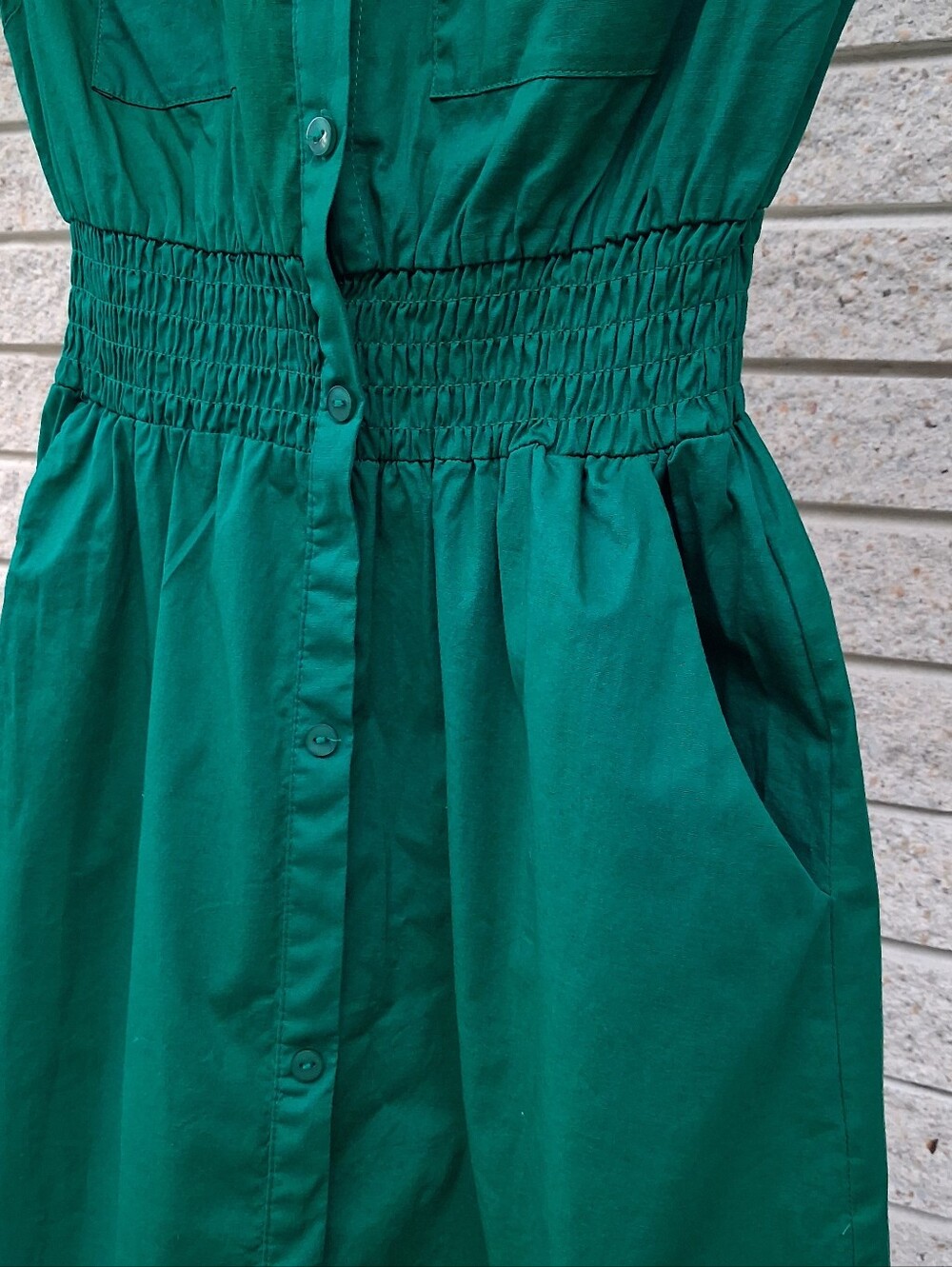 Monteau Los Angeles Green Shirt Dress Smoked Waste Midi Dress - Picture 3 of 11